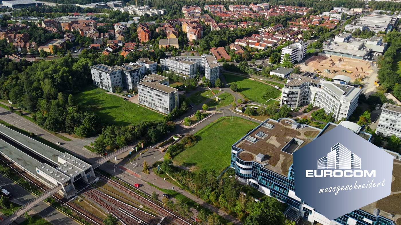 Businesspark EUROCOM Nürnberg mit modernen Bürogebäuden und großzügigen Grünflächen